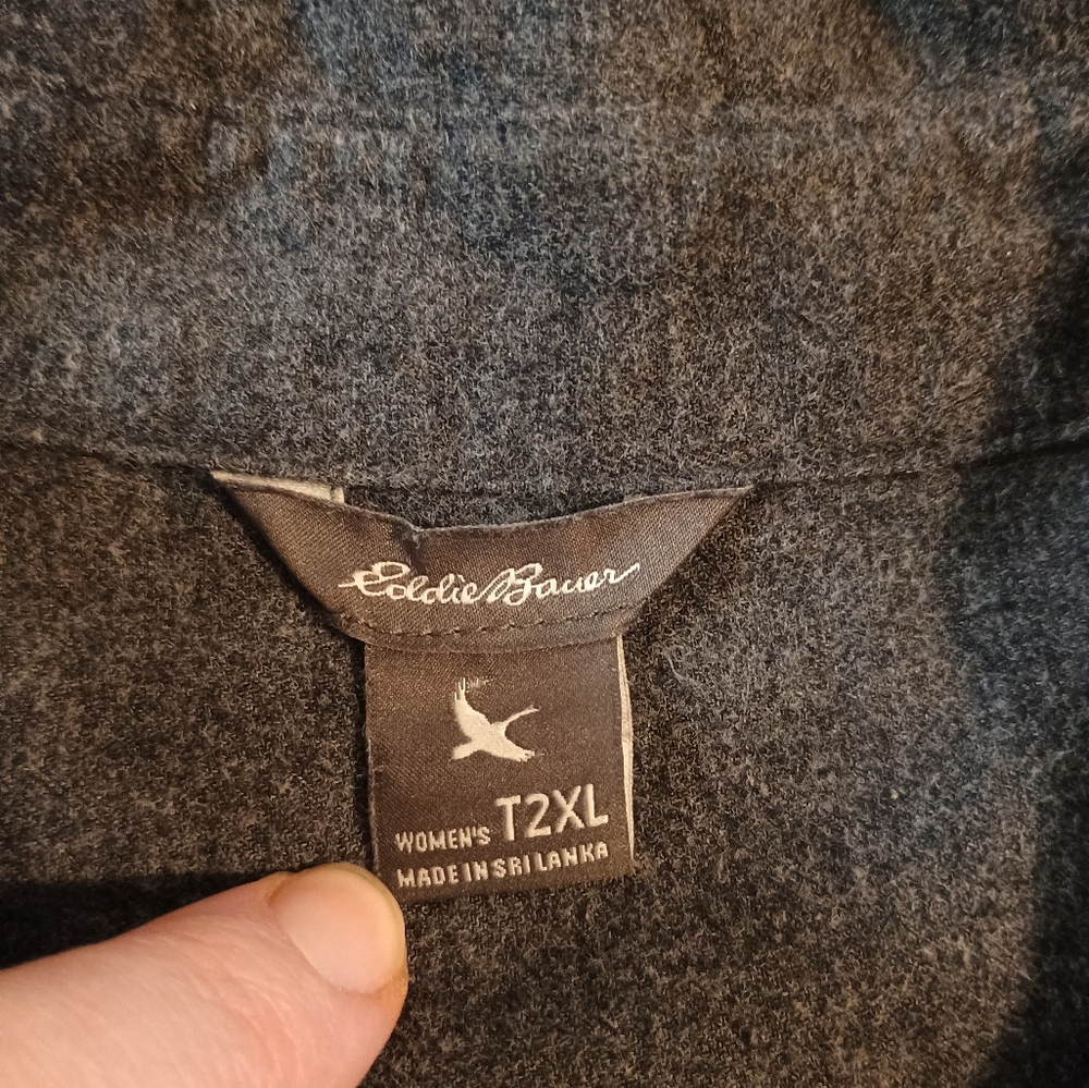 Eddie Bauer Women's 100% Cotton Gray Long Sleeve Flannel Shirt T2XL Tall - Picture 5 of 8